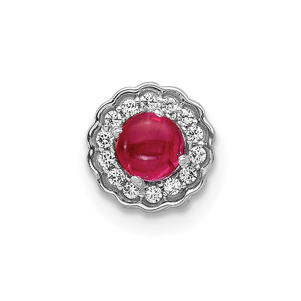 14k White Gold Real Diamond and Cabochon .38 Ruby Chain Slide