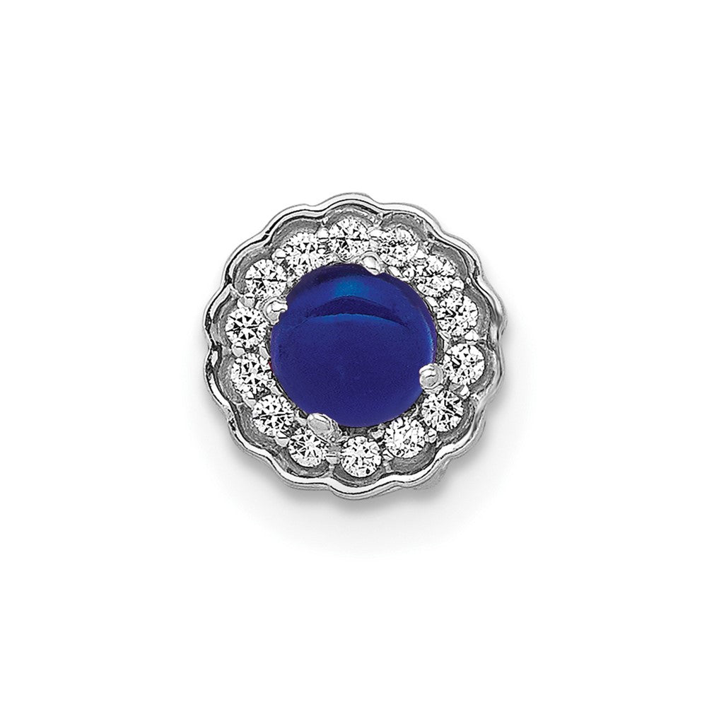 14k White Gold Real Diamond and Cabochon Sapphire Chain Slide