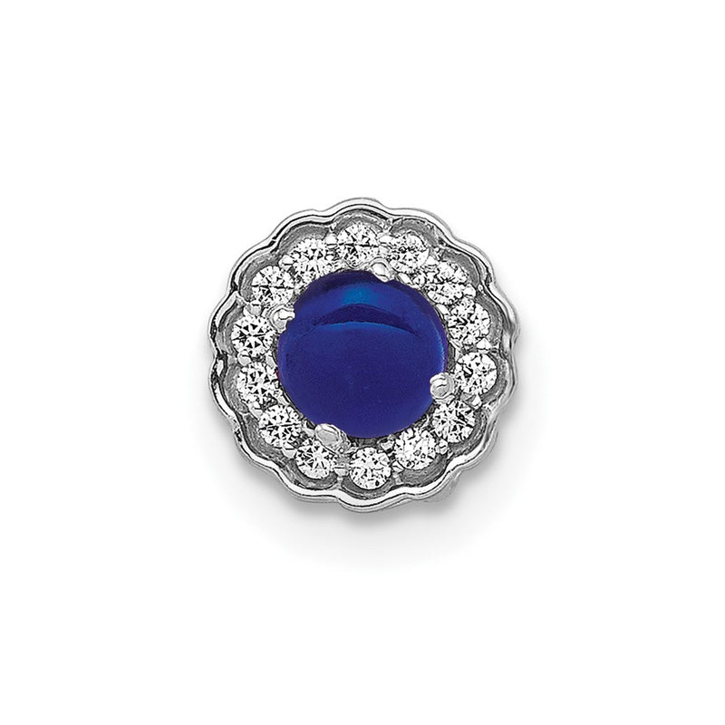 14k White Gold Real Diamond and Cabochon Sapphire Chain Slide