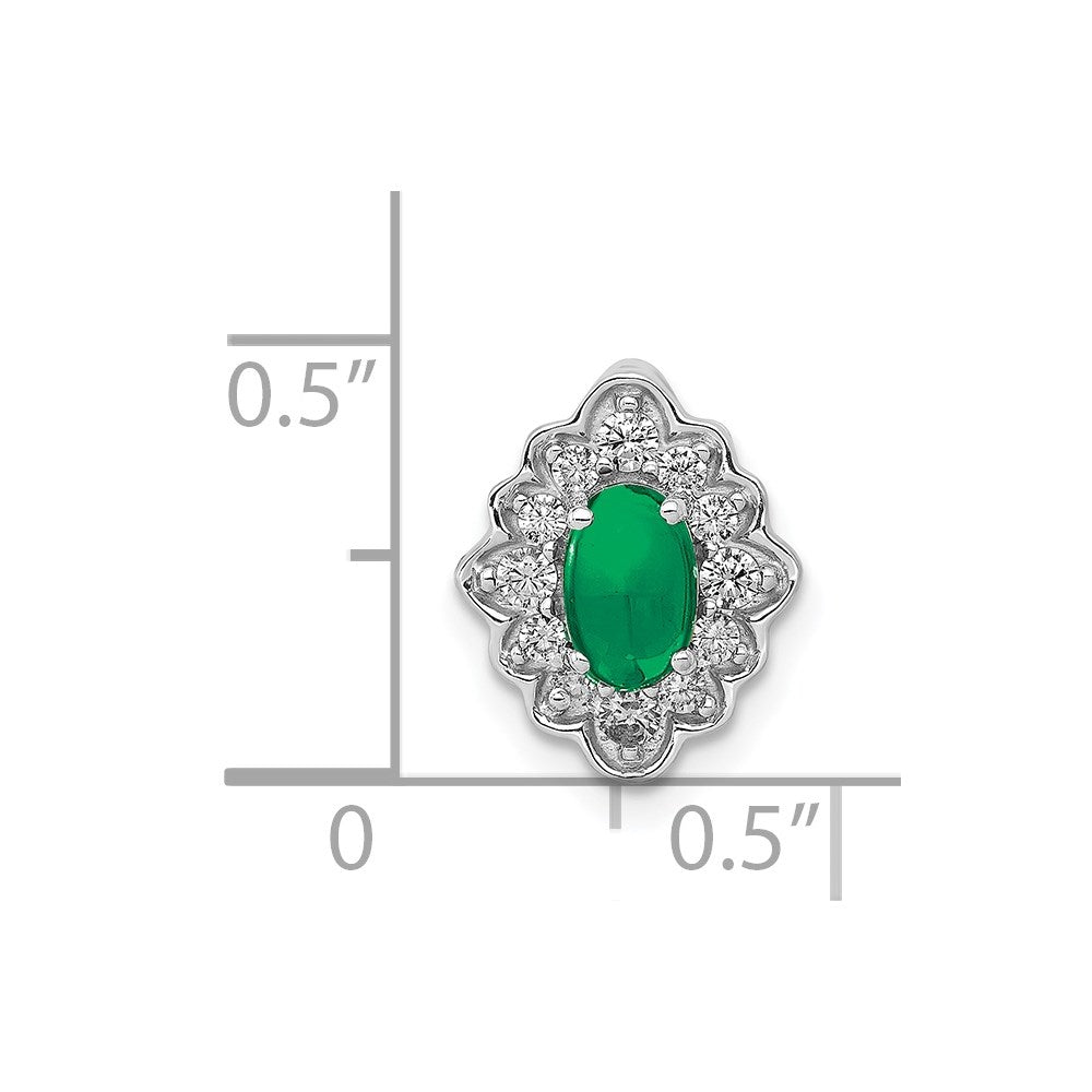 14k White Gold Fancy Halo Real Diamond and Cabochon Emerald Chain Slide
