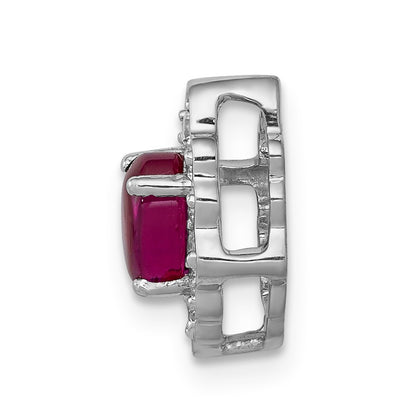 14k White Gold Real Diamond and Cabochon .60 Ruby Chain Slide