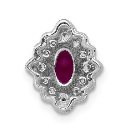 14k White Gold Real Diamond and Cabochon .60 Ruby Chain Slide