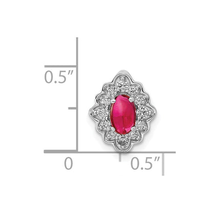 14k White Gold Real Diamond and Cabochon .60 Ruby Chain Slide