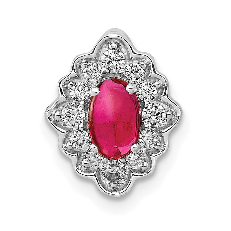 14k White Gold Real Diamond and Cabochon .60 Ruby Chain Slide