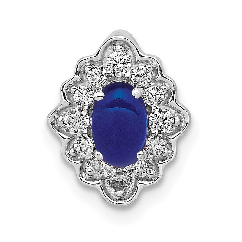 14k White Gold Fancy Real Diamond and Cabochon Sapphire Chain Slide
