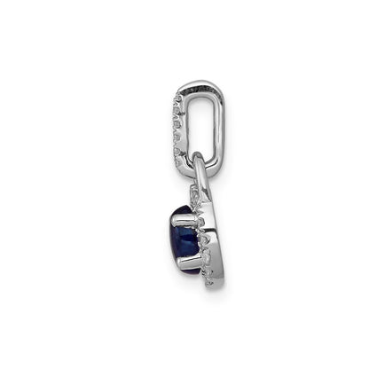 14k White Gold Halo Real Diamond and Cabochon Sapphire Pendant