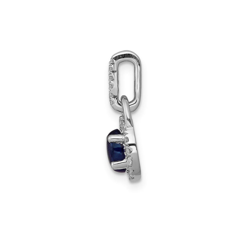 14k White Gold Halo Real Diamond and Cabochon Sapphire Pendant