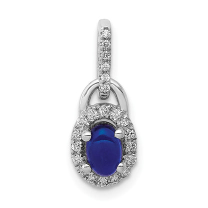 14k White Gold Halo Real Diamond and Cabochon Sapphire Pendant