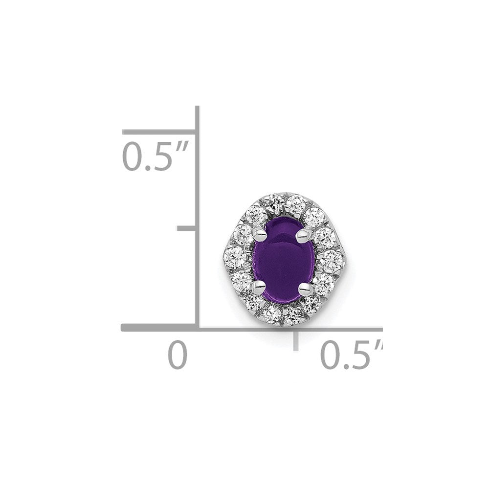 14k White Gold Real Diamond and Cabochon .73 Amethyst Chain Slide