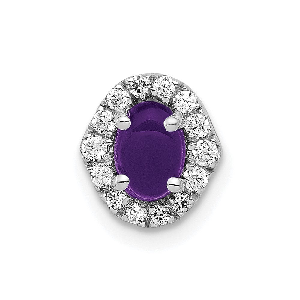 14k White Gold Real Diamond and Cabochon .73 Amethyst Chain Slide