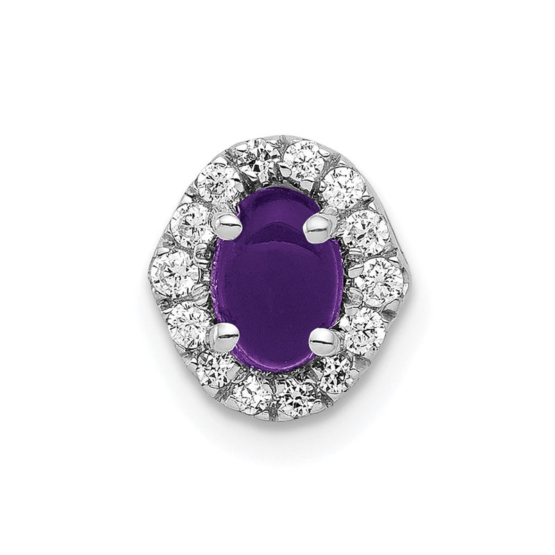 14k White Gold Real Diamond and Cabochon .73 Amethyst Chain Slide