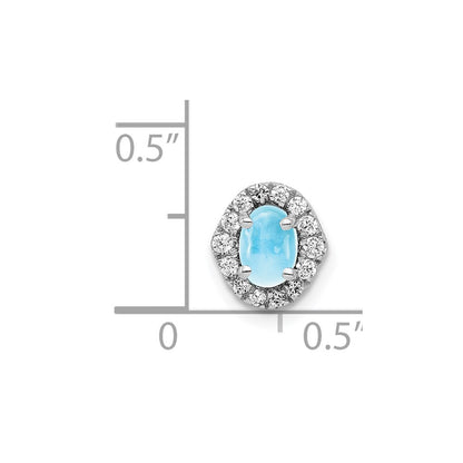 14k White Gold Real Diamond and Cabochon .73 Blue Topaz Pendant