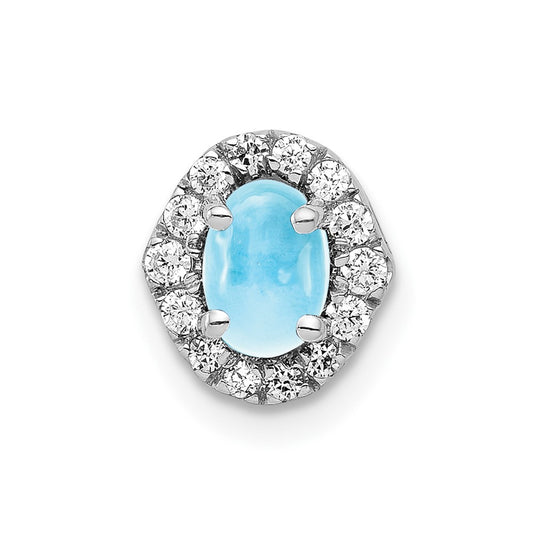 14k White Gold Real Diamond and Cabochon .73 Blue Topaz Pendant