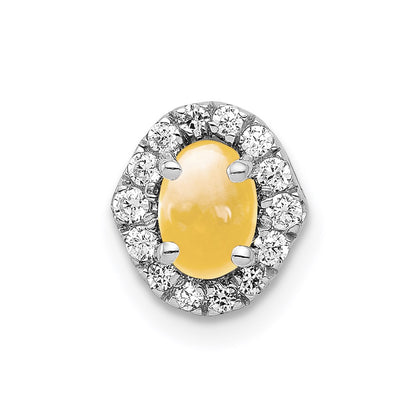 14k White Gold Real Diamond & Cabochon .78 Citrine Halo Chain Slide