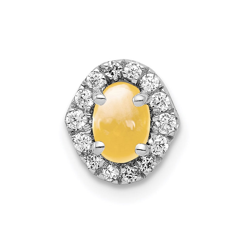 14k White Gold Real Diamond & Cabochon .78 Citrine Halo Chain Slide