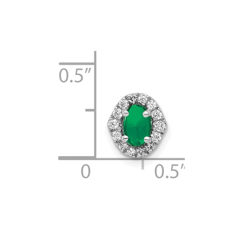 14k White Gold Halo Real Diamond and Cabochon .73 Emerald Chain Slide
