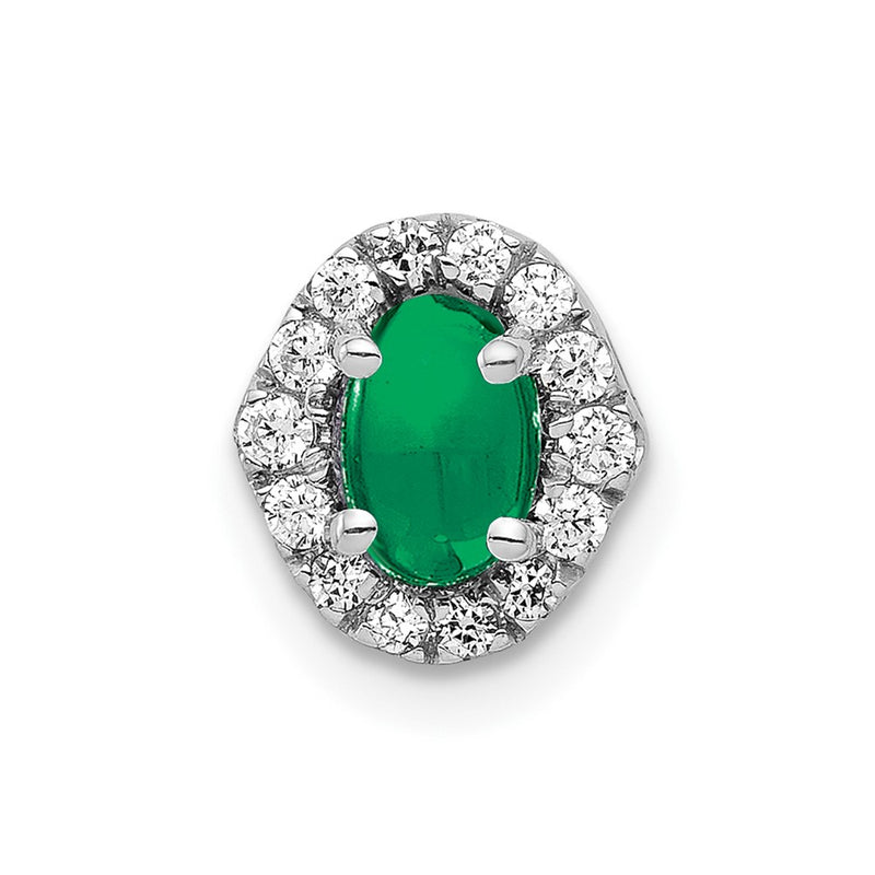 14k White Gold Halo Real Diamond and Cabochon .73 Emerald Chain Slide