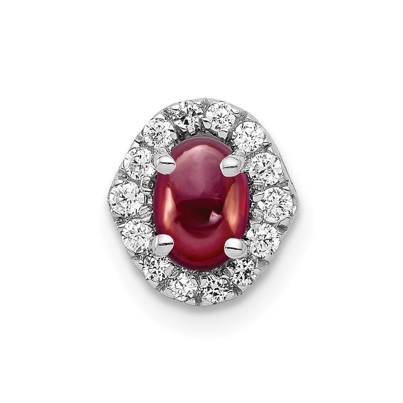 14k White Gold Real Diamond & Cabochon .73 Garnet Chain Slide