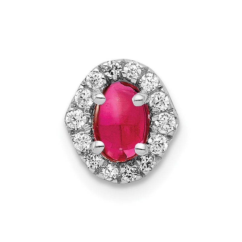 14k White Gold Real Diamond and Cabochon .73 Ruby Halo Chain Slide