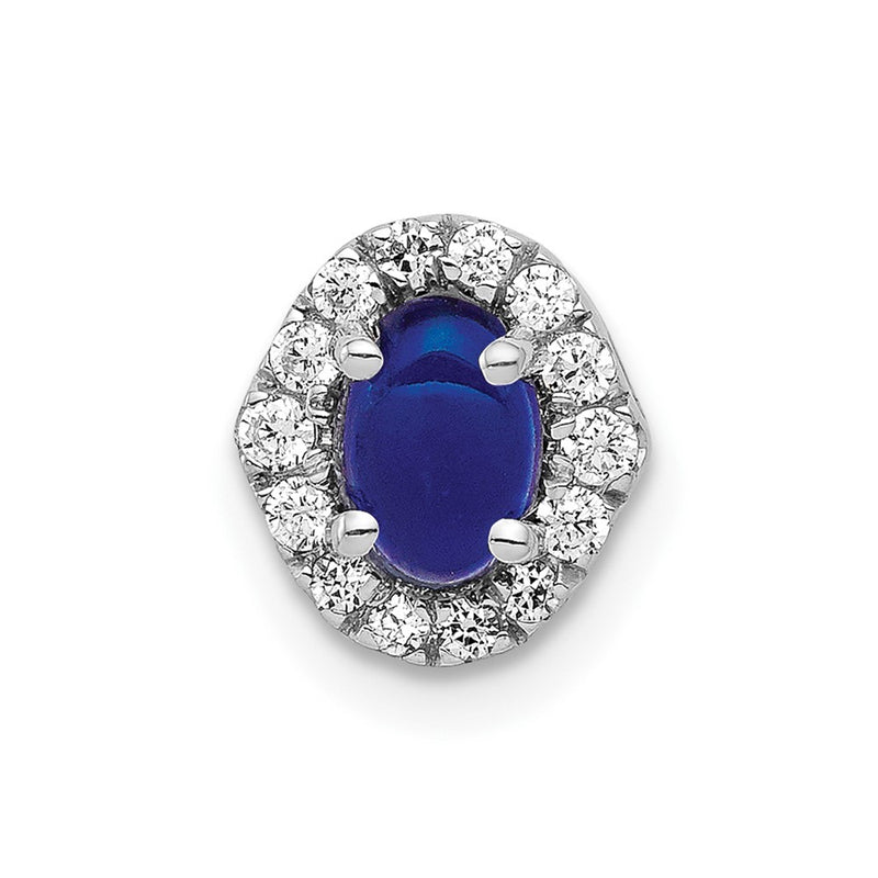 14k White Gold Real Diamond and Cabochon Sapphire Halo Chain Slide