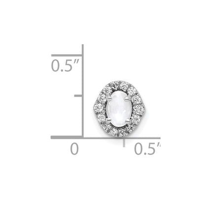 14k White Gold Real Diamond and Cabochon .73 White Topaz Chain Slide