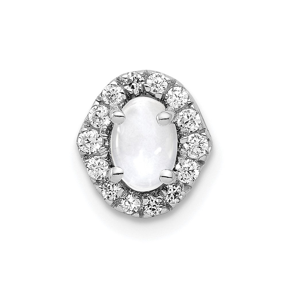 14k White Gold Real Diamond and Cabochon .73 White Topaz Chain Slide