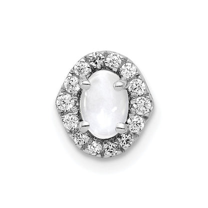 14k White Gold Real Diamond and Cabochon .73 White Topaz Chain Slide