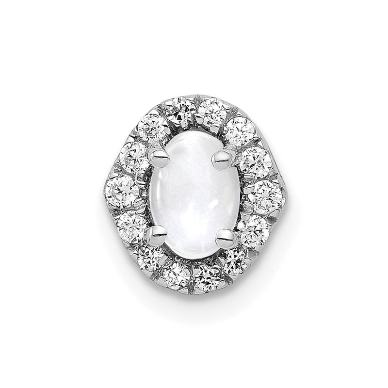 14k White Gold Real Diamond and Cabochon .73 White Topaz Chain Slide