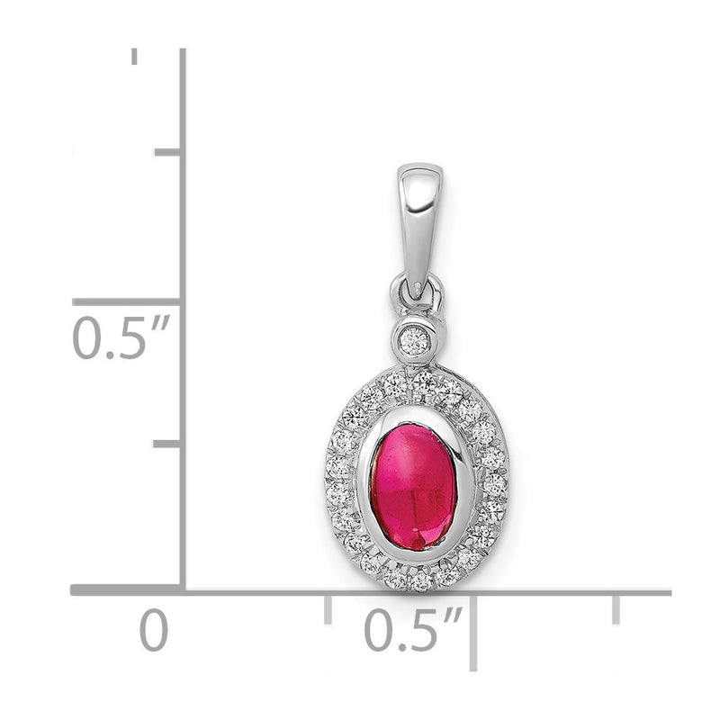 14k White Gold Real Diamond and Cabochon Ruby Halo Pendant