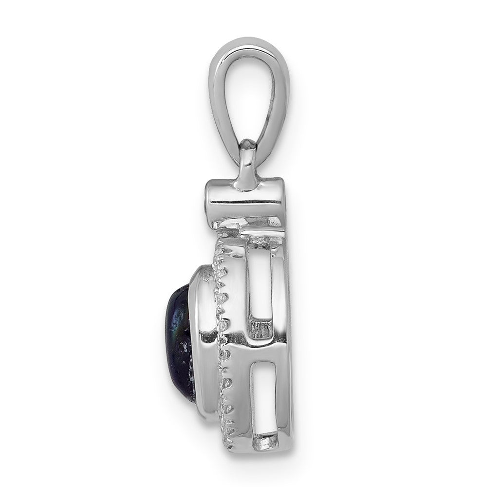 14k White Gold Halo Real Diamond and Cabochon Sapphire Pendant
