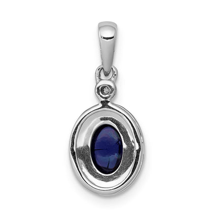 14k White Gold Halo Real Diamond and Cabochon Sapphire Pendant