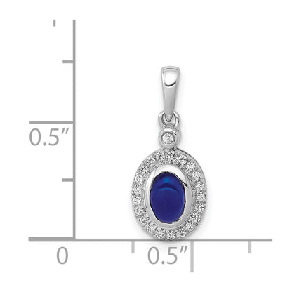 14k White Gold Halo Real Diamond and Cabochon Sapphire Pendant