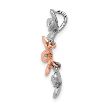 14k Rose and White Gold 1/10ct. Real Diamond Three Flower Chain Slide