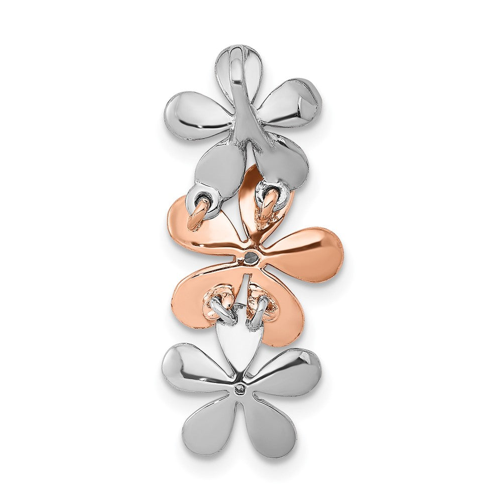 14k Rose and White Gold 1/10ct. Real Diamond Three Flower Chain Slide
