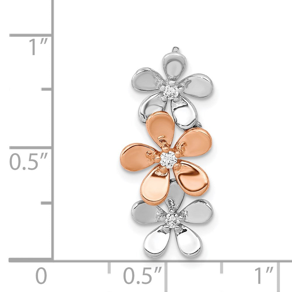 14k Rose and White Gold 1/10ct. Real Diamond Three Flower Chain Slide