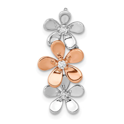 14k Rose and White Gold 1/10ct. Real Diamond Three Flower Chain Slide