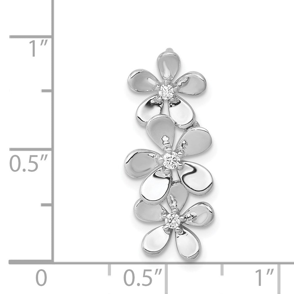 14k White Gold 1/10ct. Real Diamond Three Flower Chain Slide