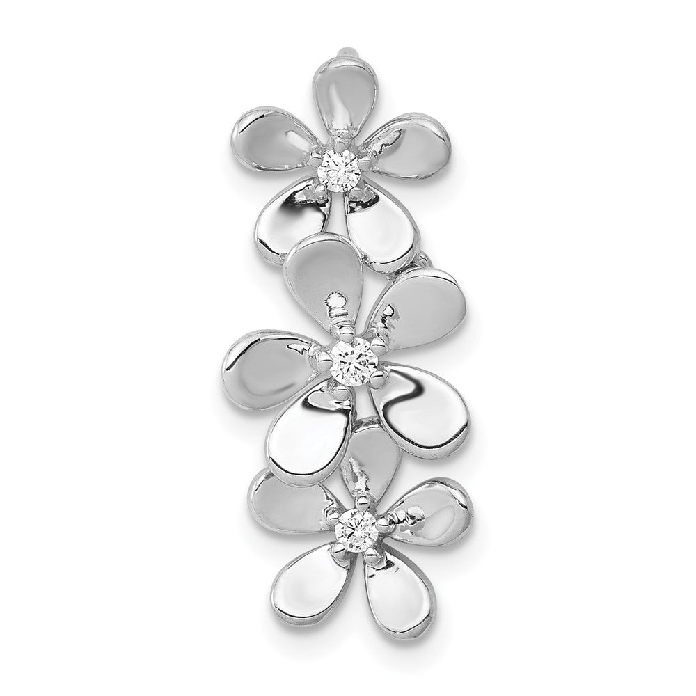 14k White Gold 1/10ct. Real Diamond Three Flower Chain Slide