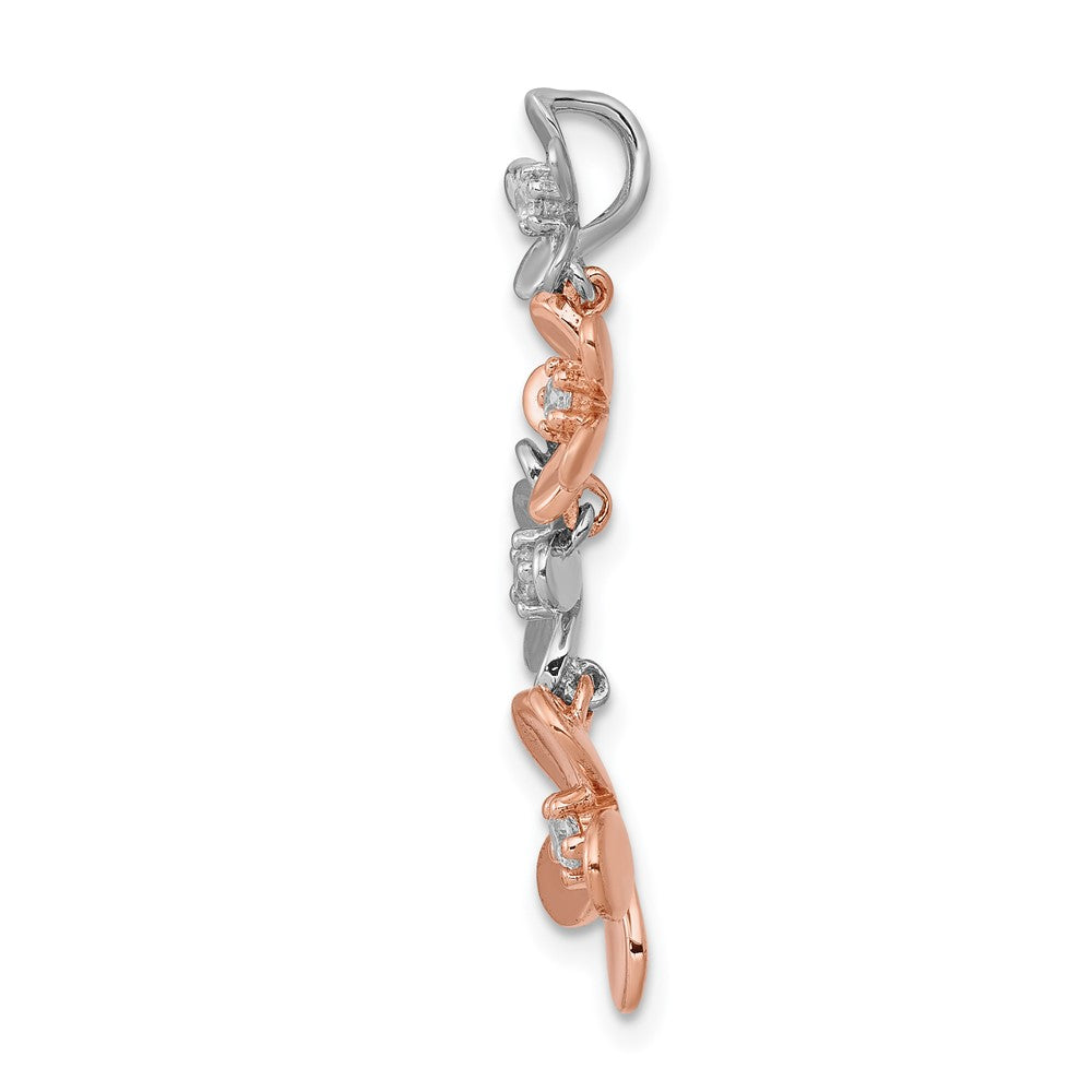14k Rose and White Gold 1/8ct. Real Diamond Four Flower Chain Slide
