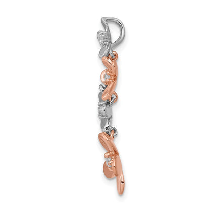 14k Rose and White Gold 1/8ct. Real Diamond Four Flower Chain Slide