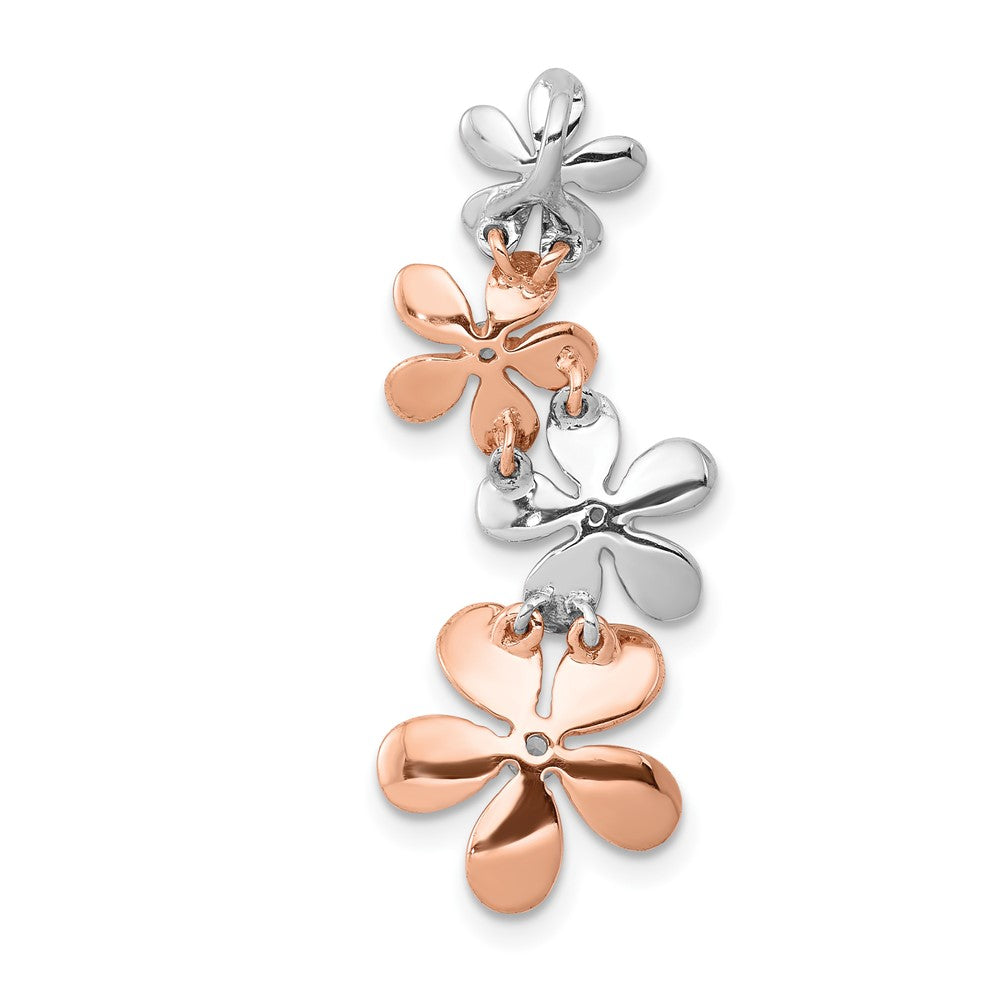 14k Rose and White Gold 1/8ct. Real Diamond Four Flower Chain Slide