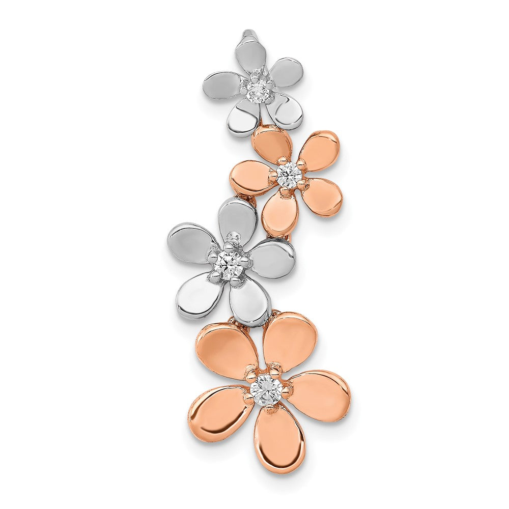14k Rose and White Gold 1/8ct. Real Diamond Four Flower Chain Slide