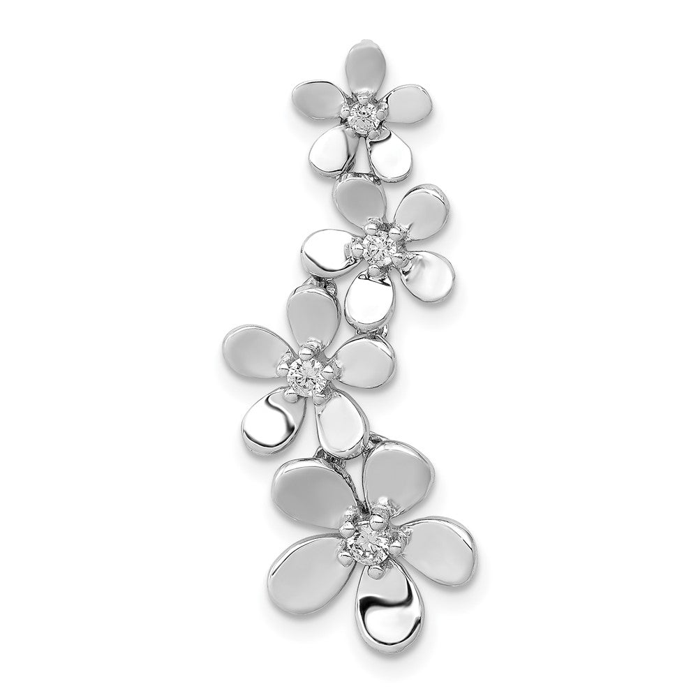 14k White Gold 1/8ct. Real Diamond Four Flower Chain Slide