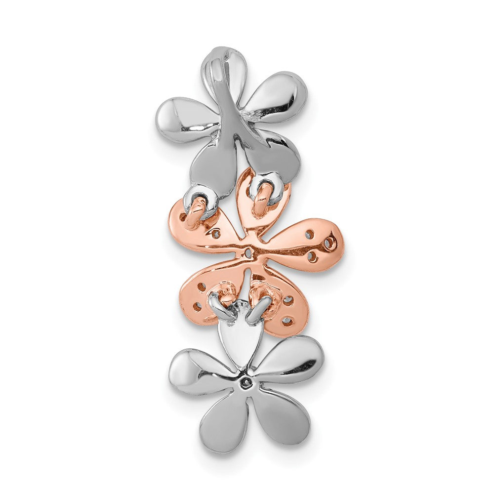 14k Rose and White Gold 1/5ct. Real Diamond Three Flower Chain Slide