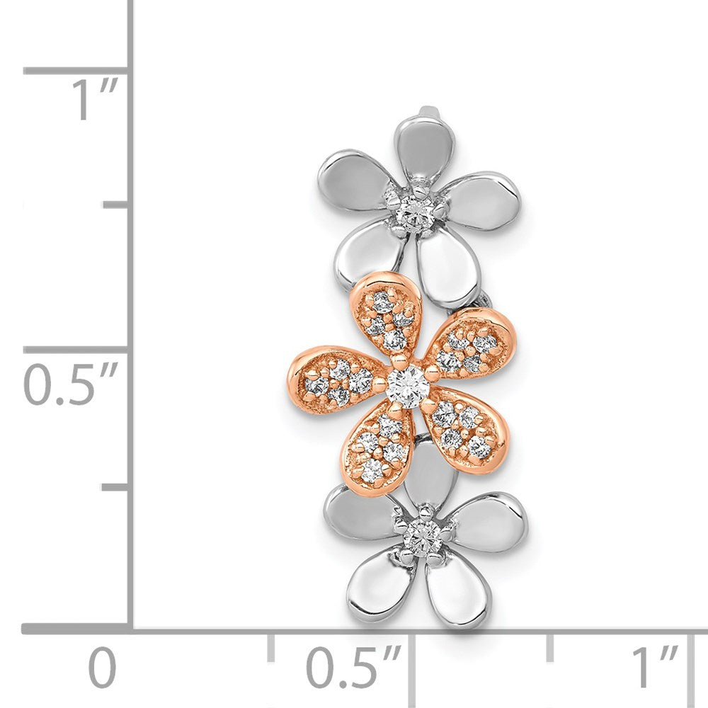 14k Rose and White Gold 1/5ct. Real Diamond Three Flower Chain Slide