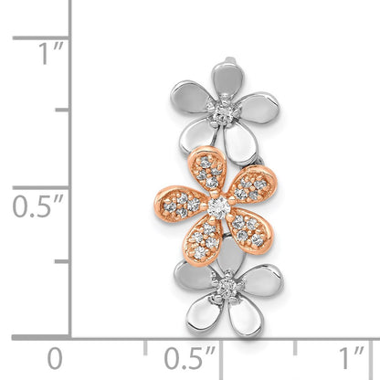 14k Rose and White Gold 1/5ct. Real Diamond Three Flower Chain Slide