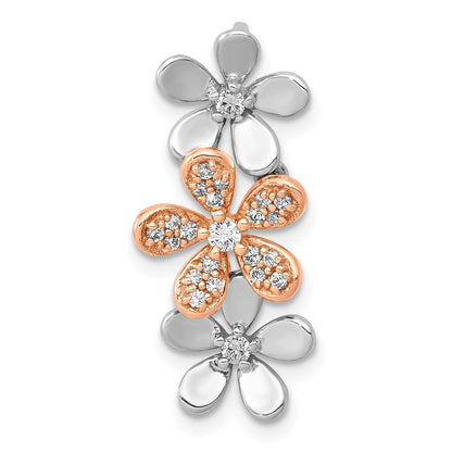 14k Rose and White Gold 1/5ct. Real Diamond Three Flower Chain Slide