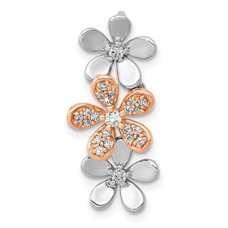 14k Rose and White Gold 1/5ct. Real Diamond Three Flower Chain Slide