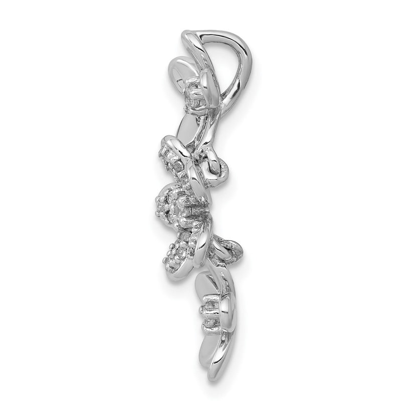 14k White Gold 1/5ct. Real Diamond Three Flower Chain Slide