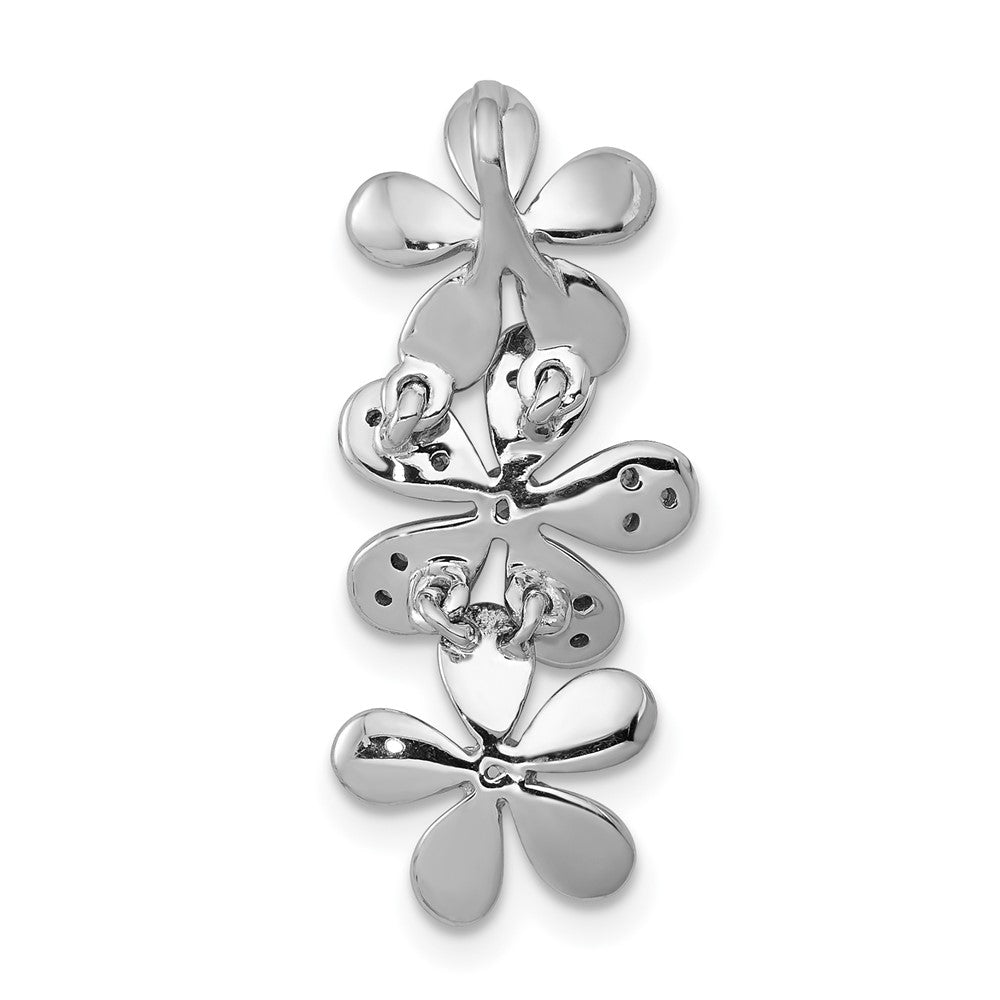 14k White Gold 1/5ct. Real Diamond Three Flower Chain Slide